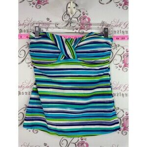 Point Zero Blue Green Striped Twist-Front Tankini Top